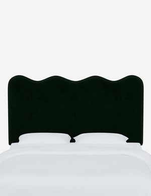 Clementine Emerald Velvet Headboard with a scalloped shape at the top