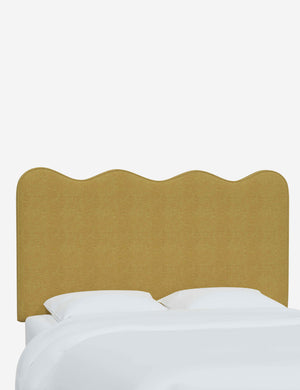 Angled view of the Clementine Golden Linen Headboard