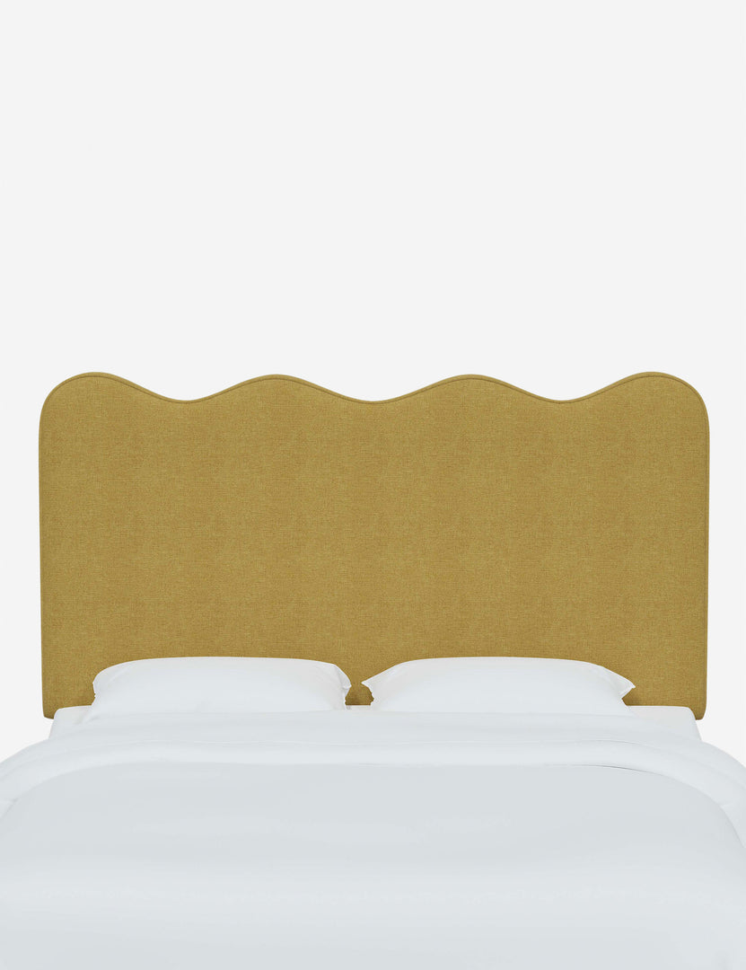 #color::golden-linen #size::full #size::queen #size::king #size::cal-king | Clementine Golden Linen Headboard with a scalloped shape at the top