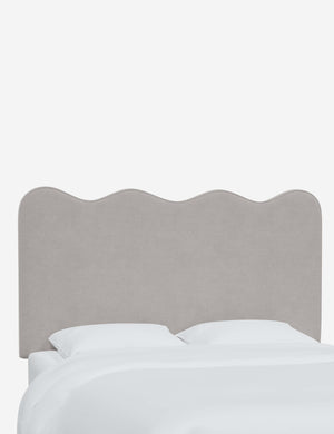 Angled view of the Clementine Mineral Gray Velvet Headboard