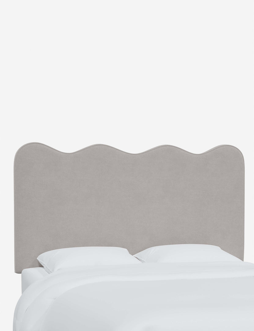 #color::mineral-velvet #size::full #size::queen #size::king #size::cal-king | Angled view of the Clementine Mineral Gray Velvet Headboard