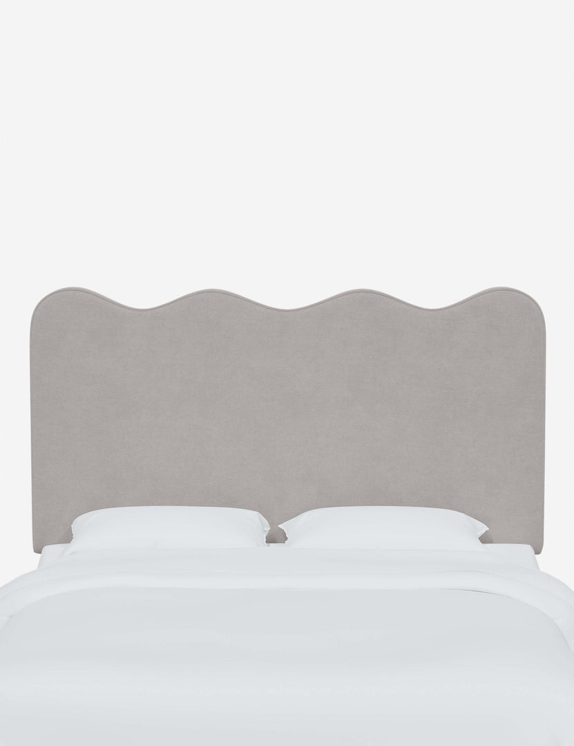 #color::mineral-velvet #size::full #size::queen #size::king #size::cal-king | Clementine Mineral Gray Velvet Headboard with a scalloped shape at the top