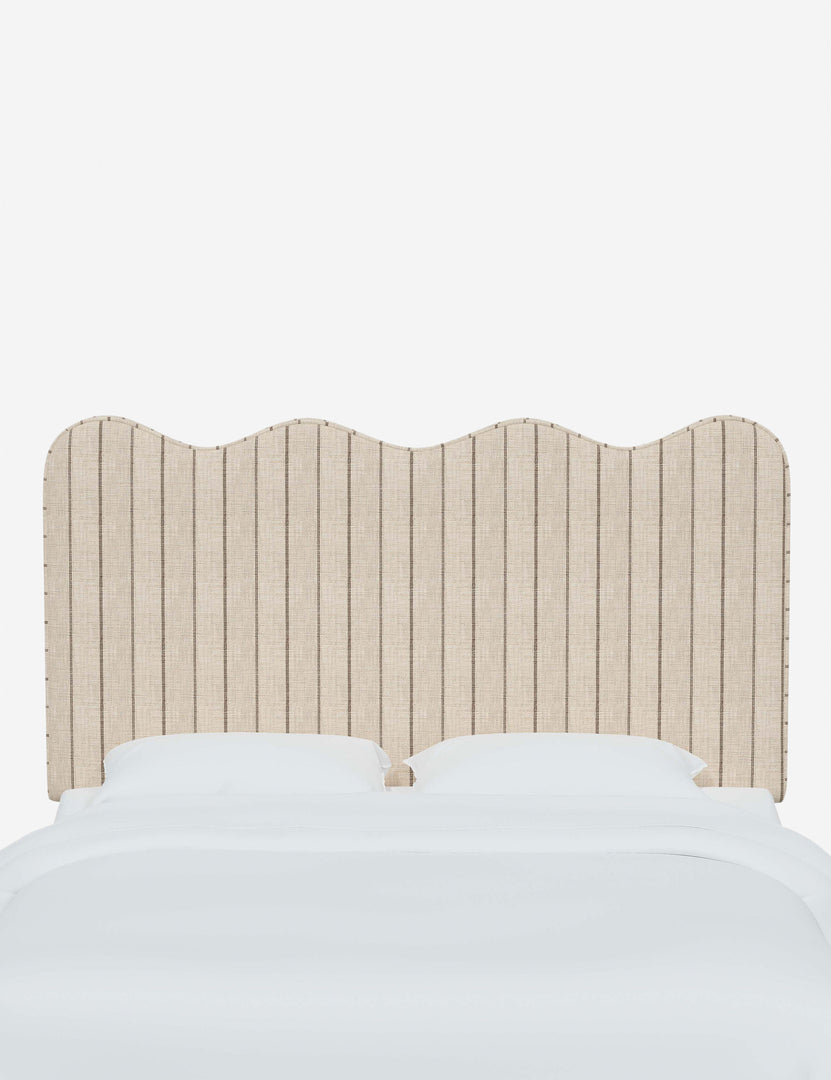 #color::natural-stripe #size::full #size::queen #size::king #size::cal-king | Clementine Natural Stripe Headboard with a scalloped shape at the top