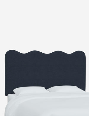 Angled view of the Clementine Navy Linen Headboard
