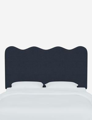 Clementine Navy Linen Headboard with a scalloped shape at the top