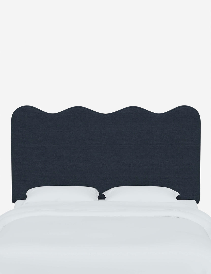#color::navy-linen #size::full #size::queen #size::king #size::cal-king | Clementine Navy Linen Headboard with a scalloped shape at the top