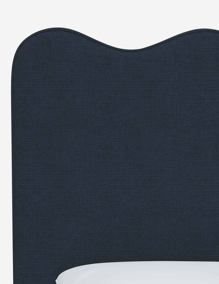#color::navy-linen #size::full #size::queen #size::king #size::cal-king | Close up of the fabric on the Clementine Navy Linen Headboard
