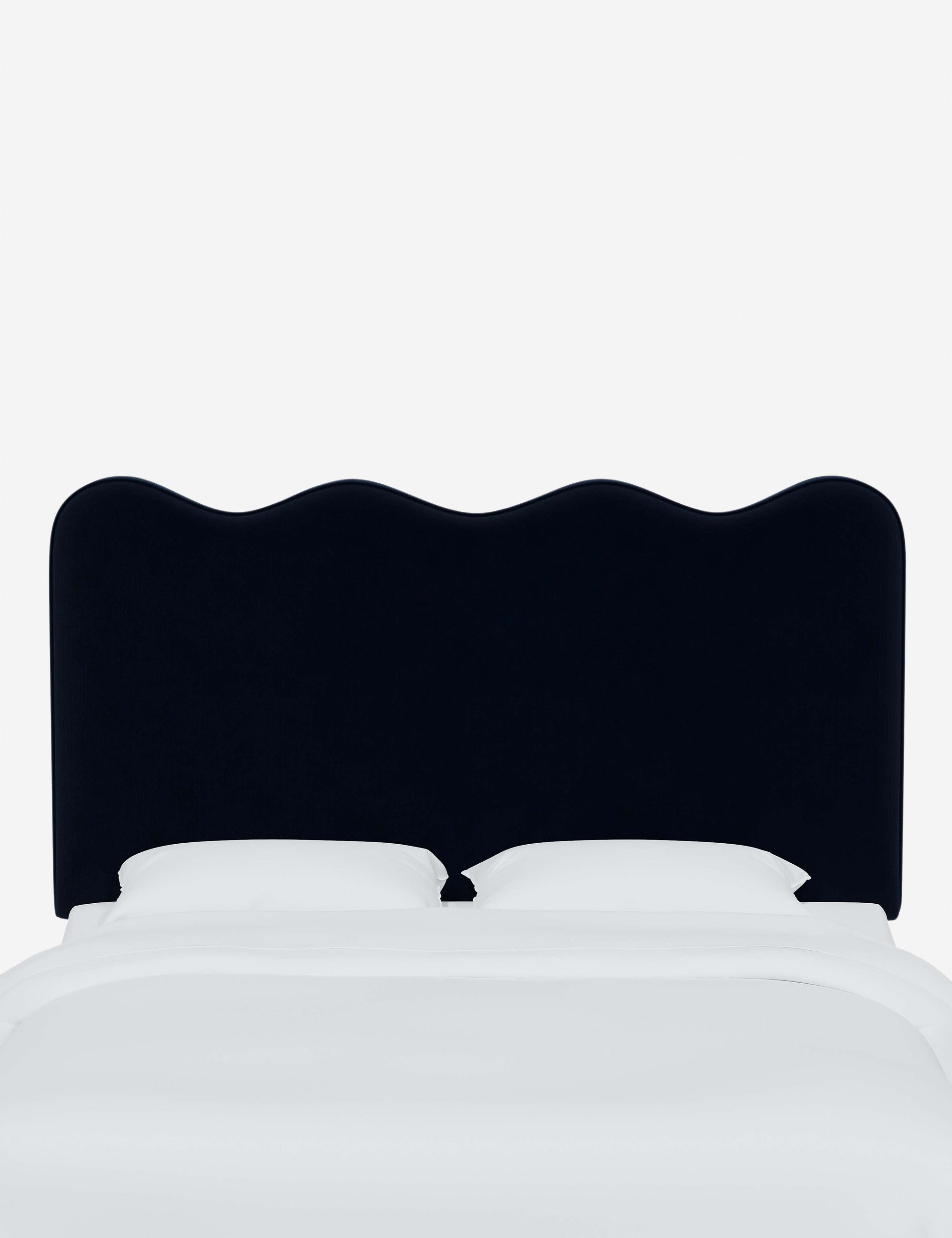 #color::navy-velvet #size::full #size::queen #size::king #size::cal-king | Clementine Navy Velvet Headboard with a scalloped shape at the top