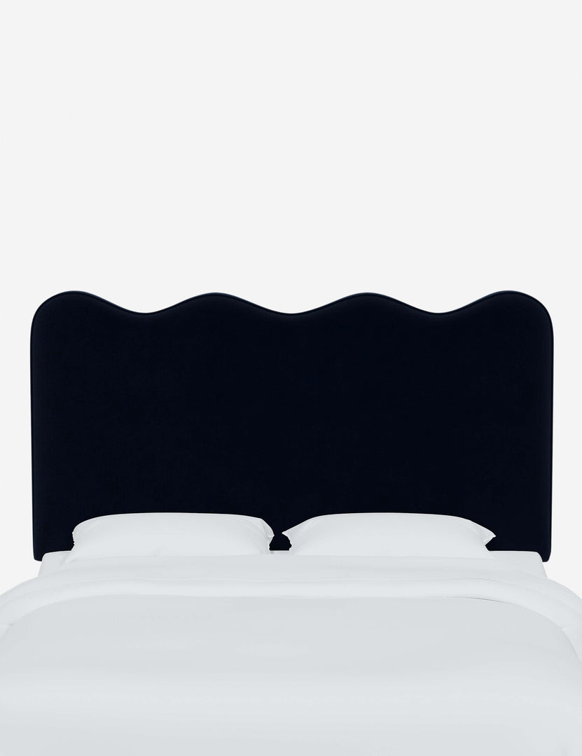 #color::navy-velvet #size::full #size::queen #size::king #size::cal-king | Clementine Navy Velvet Headboard with a scalloped shape at the top