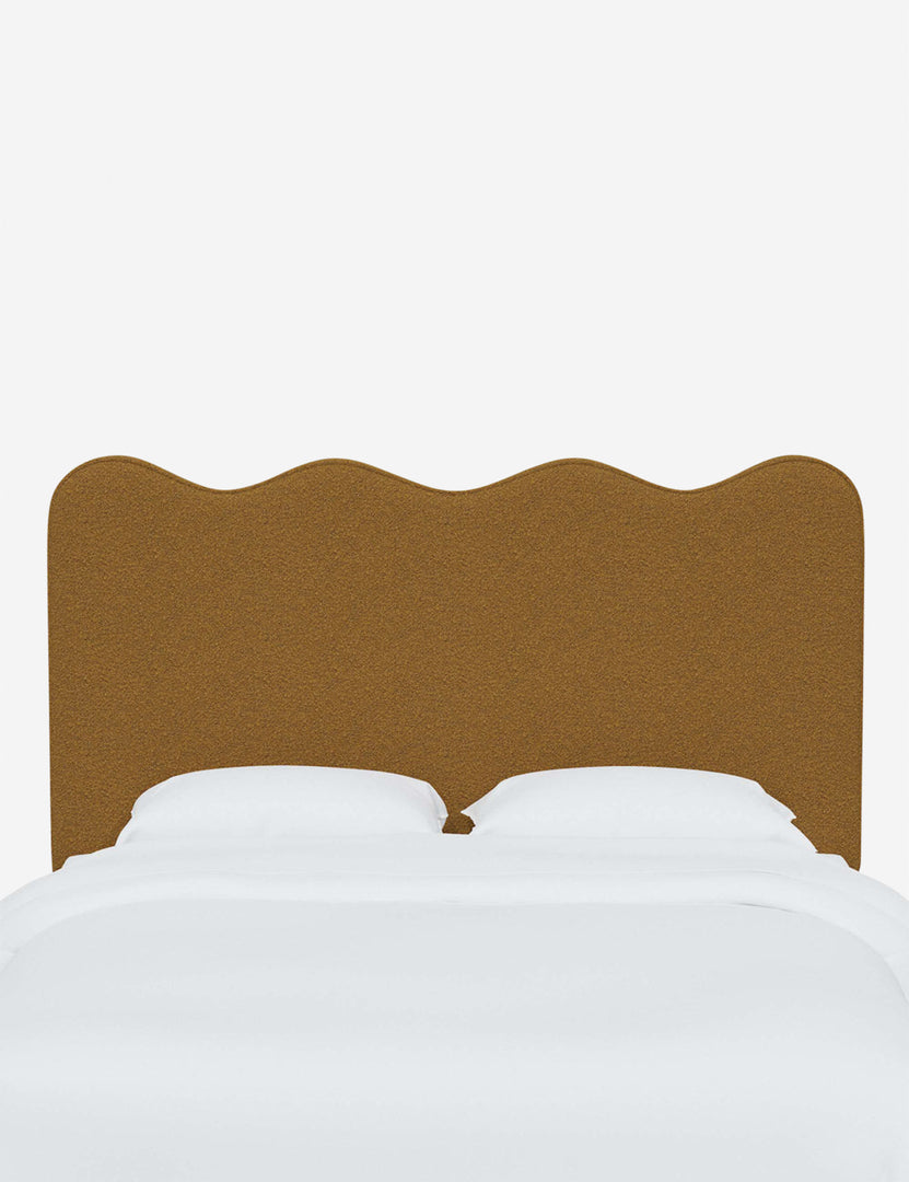 #color::ochre-boucle #size::full #size::queen #size::king #size::cal-king | Clementine Ochre Boucle Headboard with a scalloped shape at the top