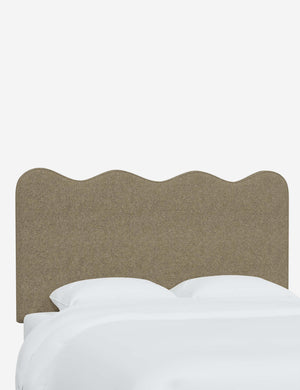 Angled view of the Clementine Pebble Gray Linen Headboard