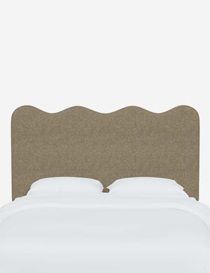 Clementine Pebble Gray Linen Headboard with a scalloped shape at the top