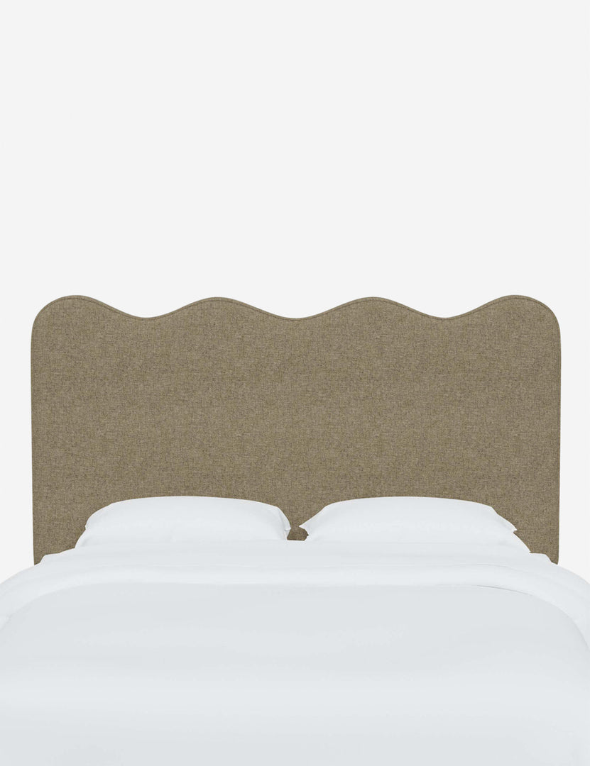#color::pebble-linen #size::full #size::queen #size::king #size::cal-king | Clementine Pebble Gray Linen Headboard with a scalloped shape at the top