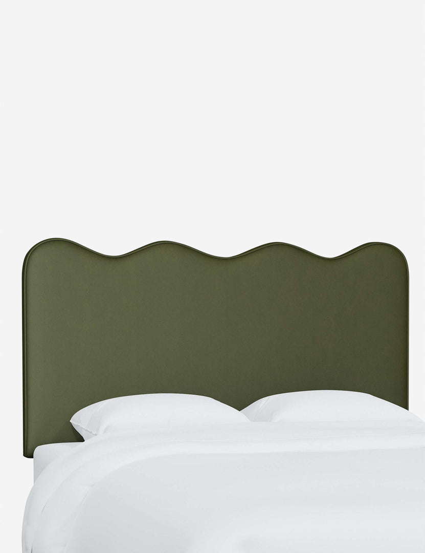#color::pine-velvet #size::twin #size::full #size::queen #size::king #size::cal-king | Angled view of the Clementine Pine Green Velvet Headboard