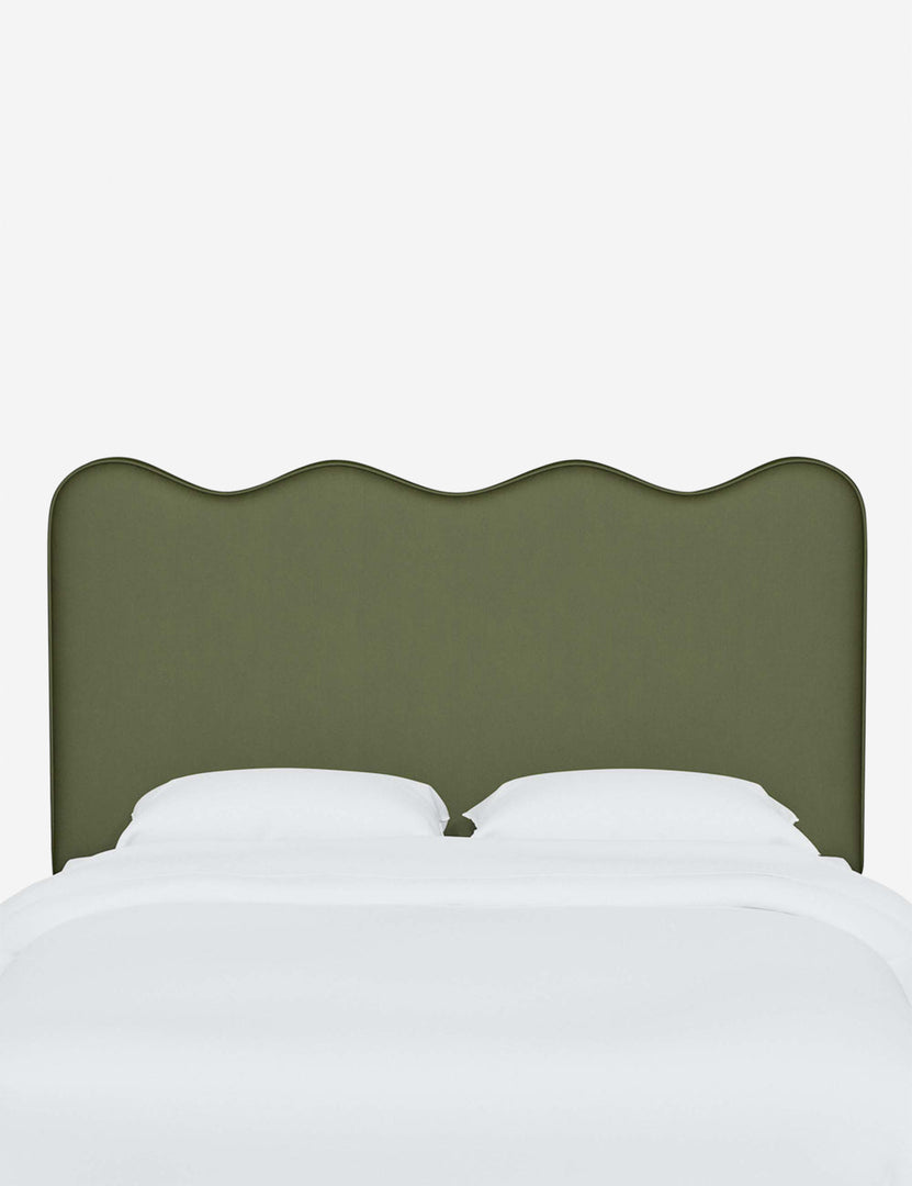 #color::pine-velvet #size::twin #size::full #size::queen #size::king #size::cal-king | Clementine Pine Green Velvet Headboard with a scalloped shape at the top