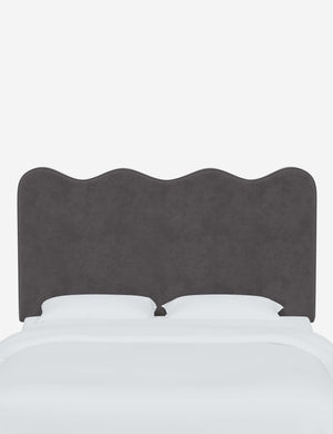 Clementine Steel Velvet Headboard with a scalloped shape at the top