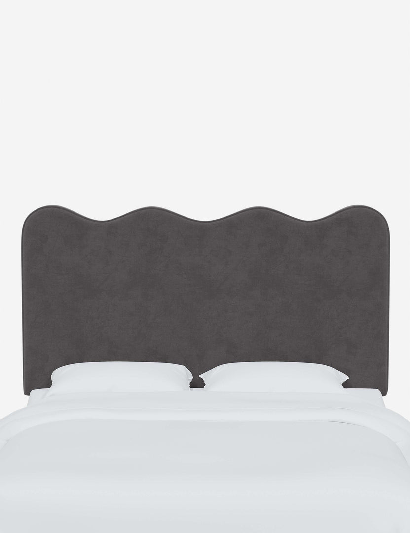 #color::steel-velvet #size::full #size::queen #size::king #size::cal-king | Clementine Steel Velvet Headboard with a scalloped shape at the top