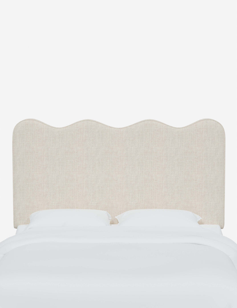 #color::talc-linen #size::full #size::queen #size::king #size::cal-king | Clementine Talc Linen Headboard with a scalloped shape at the top