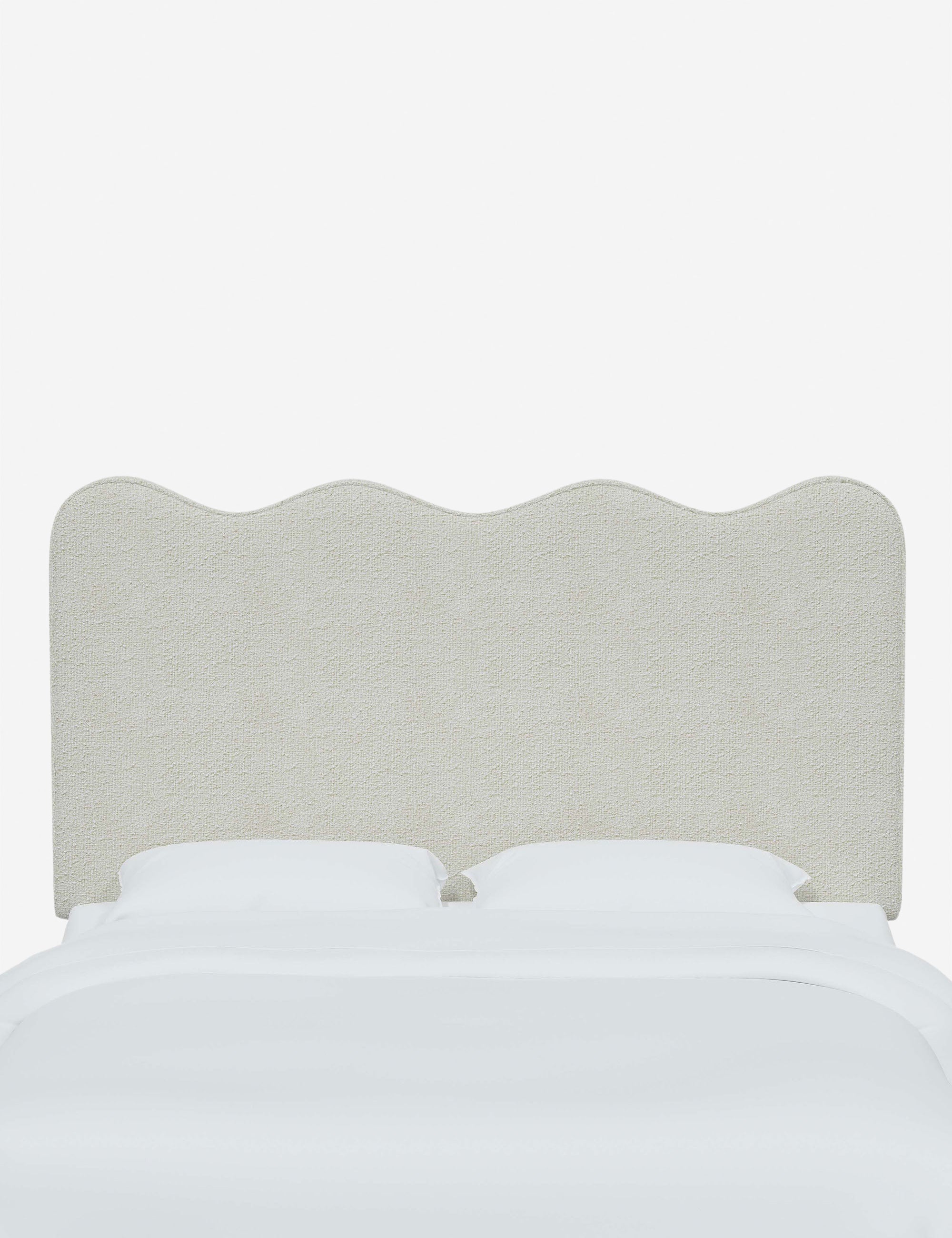 #color::white-boucle #size::full #size::queen #size::king #size::cal-king | Clementine White Boucle Headboard with a scalloped shape at the top