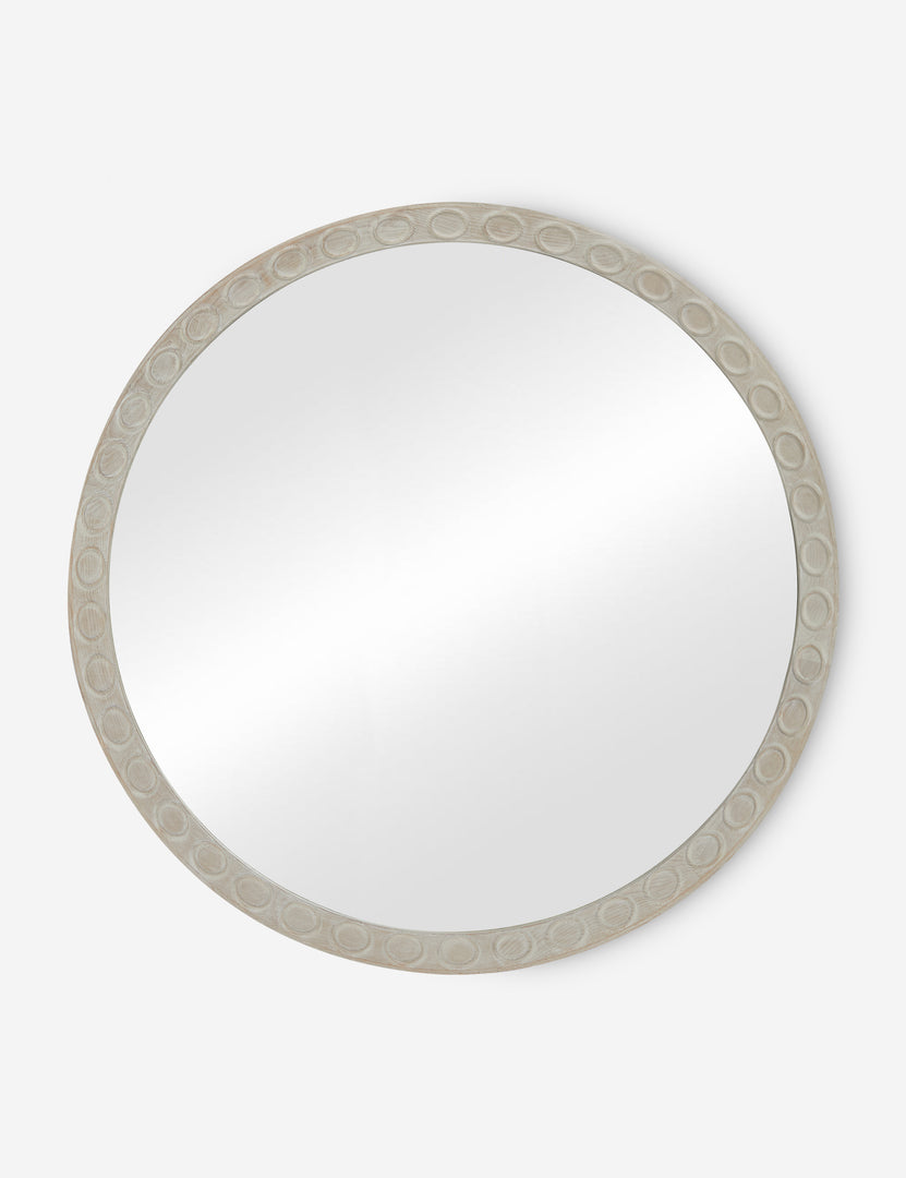#color::natural | Correa round distressed wood frame wall mirror.