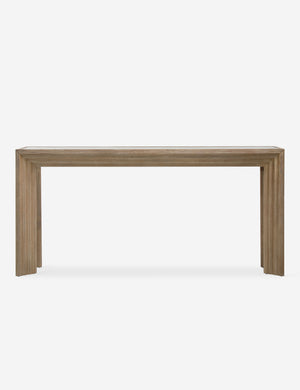 Pender modern wood and glass top console table.