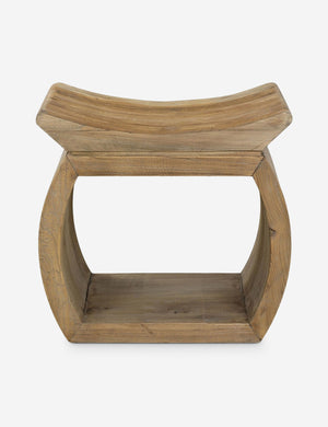 Devlin elm wood stool with an open shelf storage space