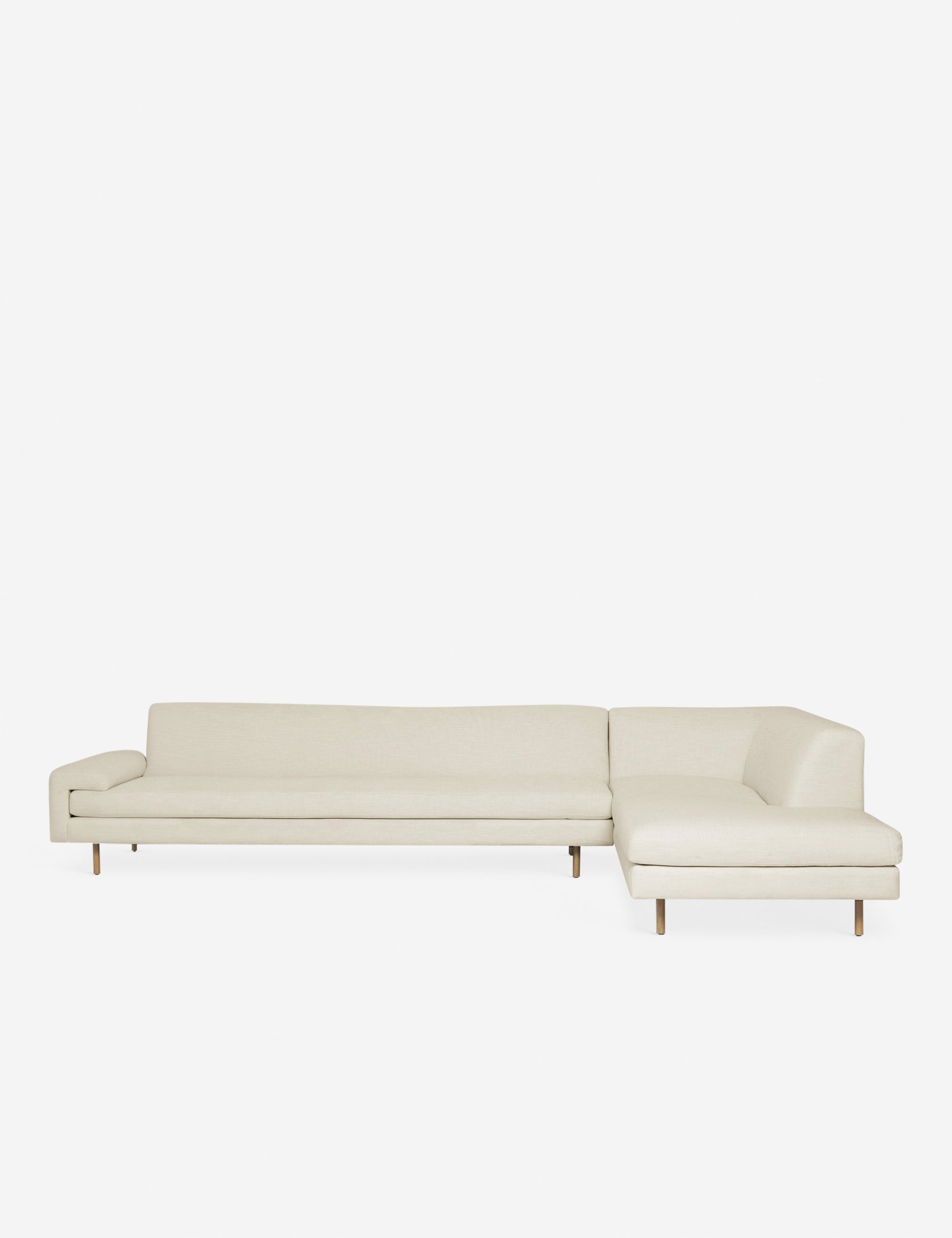 #color::natural #configuration::right-facing | Estee Natural Linen right-Facing Upholstered Sectional Sofa with wooden dowel legs and a clean-lined frame