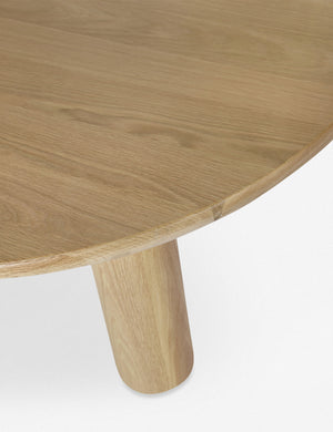 Close up of the Dever oak wood round dining table.