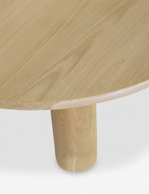 Close up of the Dever oak wood round coffee table.