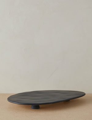 Footed serving display tray in black