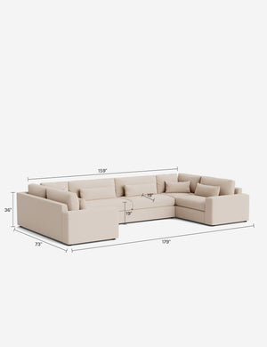 Durham Wide Arm U Shaped Sectional Sofa : Ivory Modern Boucle