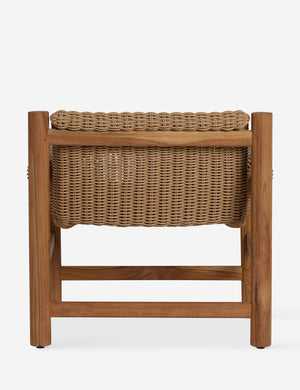 Back of the Gally wicker and teak outdoor accent chair.