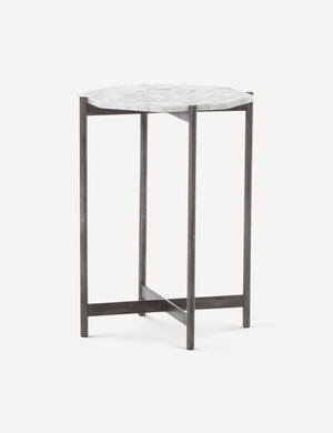 Gianea side table with geometric white marble top and black metal frame