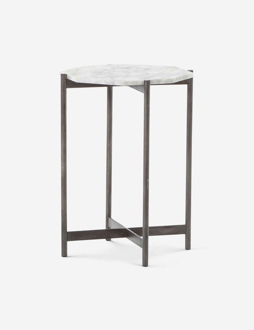 | Gianea side table with geometric white marble top and black metal frame