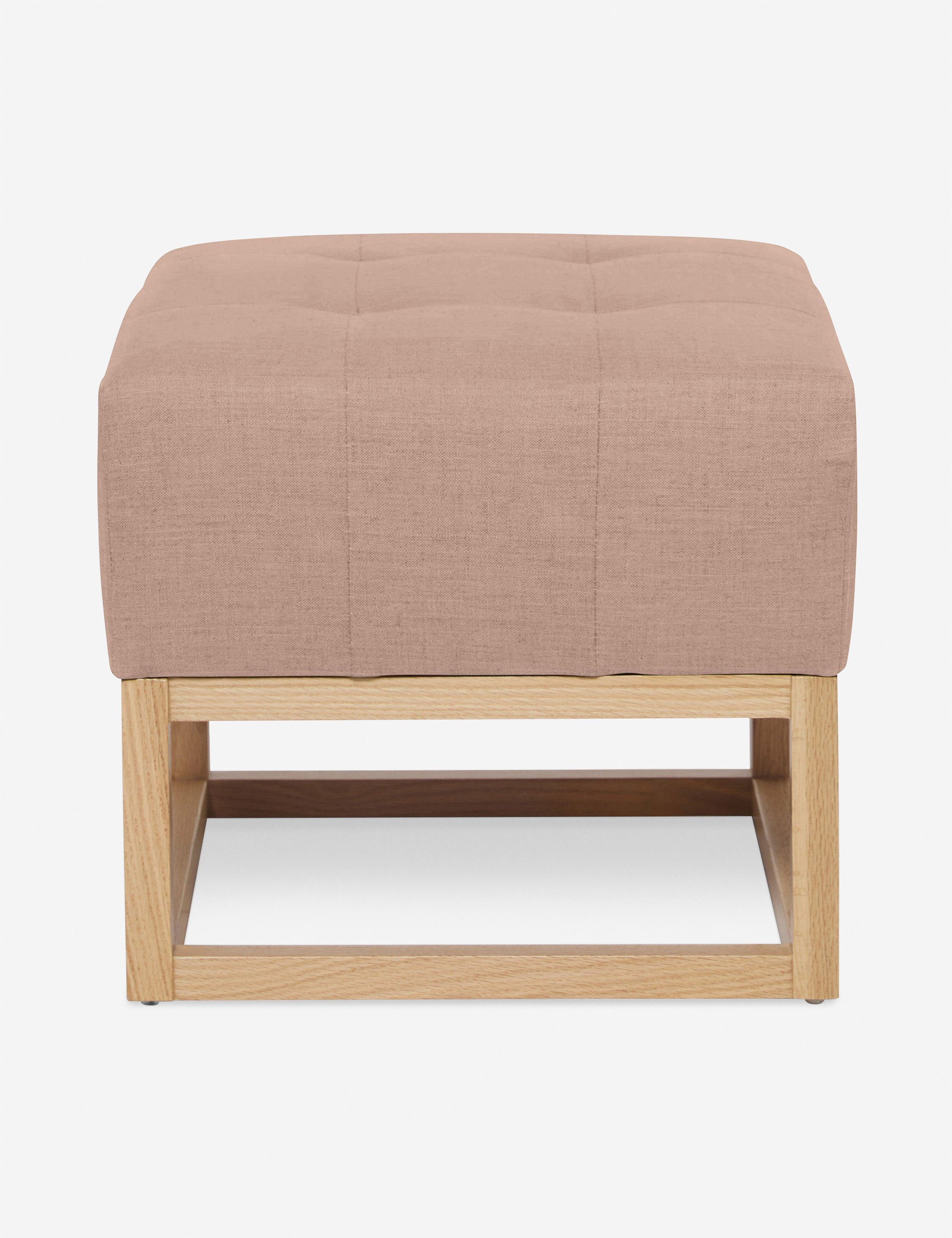 #color::apricot-linen | Apricot Linen Grasmere Ottoman with an upholstered cushion and airy wooden frame by Ginny Macdonald