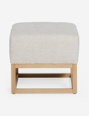 Taupe Boucle Grasmere Ottoman with an upholstered cushion and airy wooden frame by Ginny Macdonald