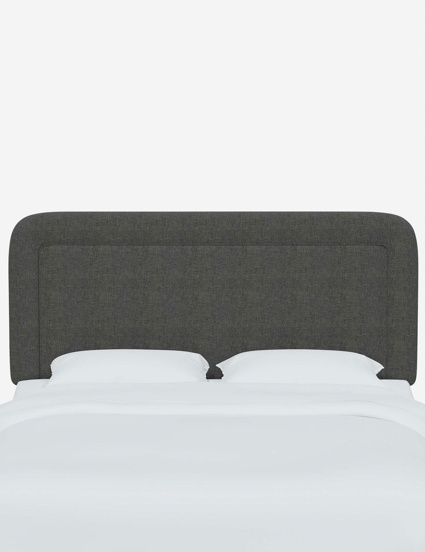 #color::charcoal-linen #size::full #size::queen #size::king #size::cal-king | Gwendolyn Charcoal Gray Linen headboard with soft, arched corners and an interior welt border