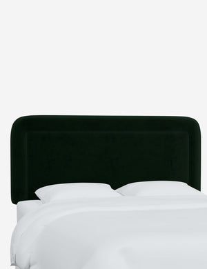 Angled view of the Gwendolyn Emerald Green Velvet headboard