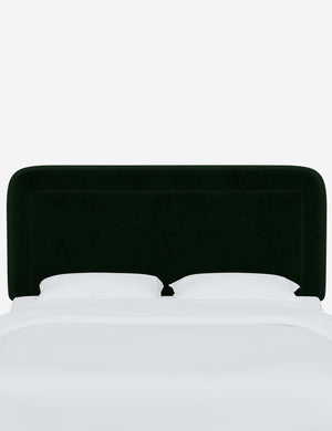 Gwendolyn Emerald Green Velvet headboard with soft, arched corners and an interior welt border