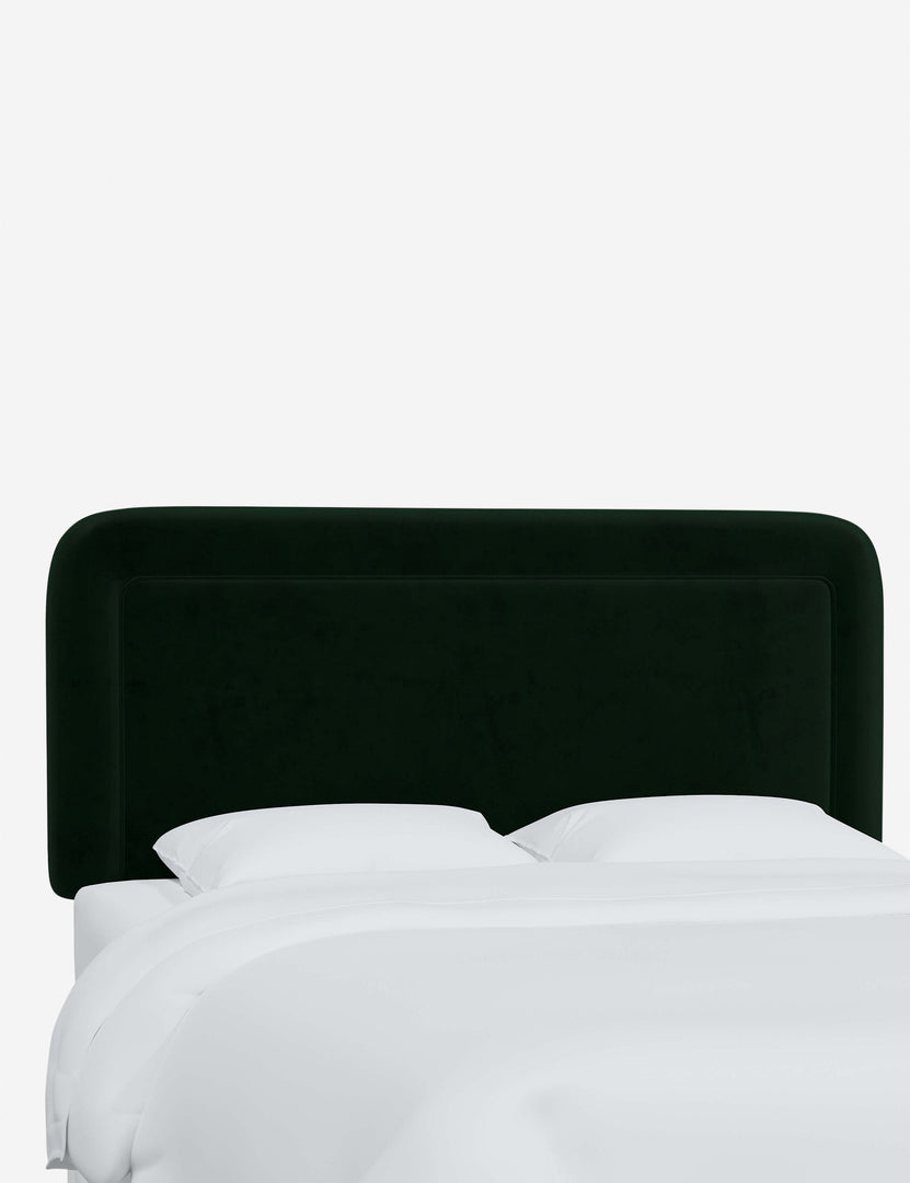 #color::emerald-velvet #size::full #size::queen #size::king #size::cal-king | Angled view of the Gwendolyn Emerald Green Velvet headboard