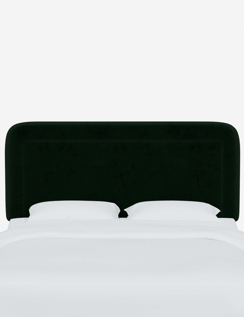 #color::emerald-velvet #size::full #size::queen #size::king #size::cal-king | Gwendolyn Emerald Green Velvet headboard with soft, arched corners and an interior welt border