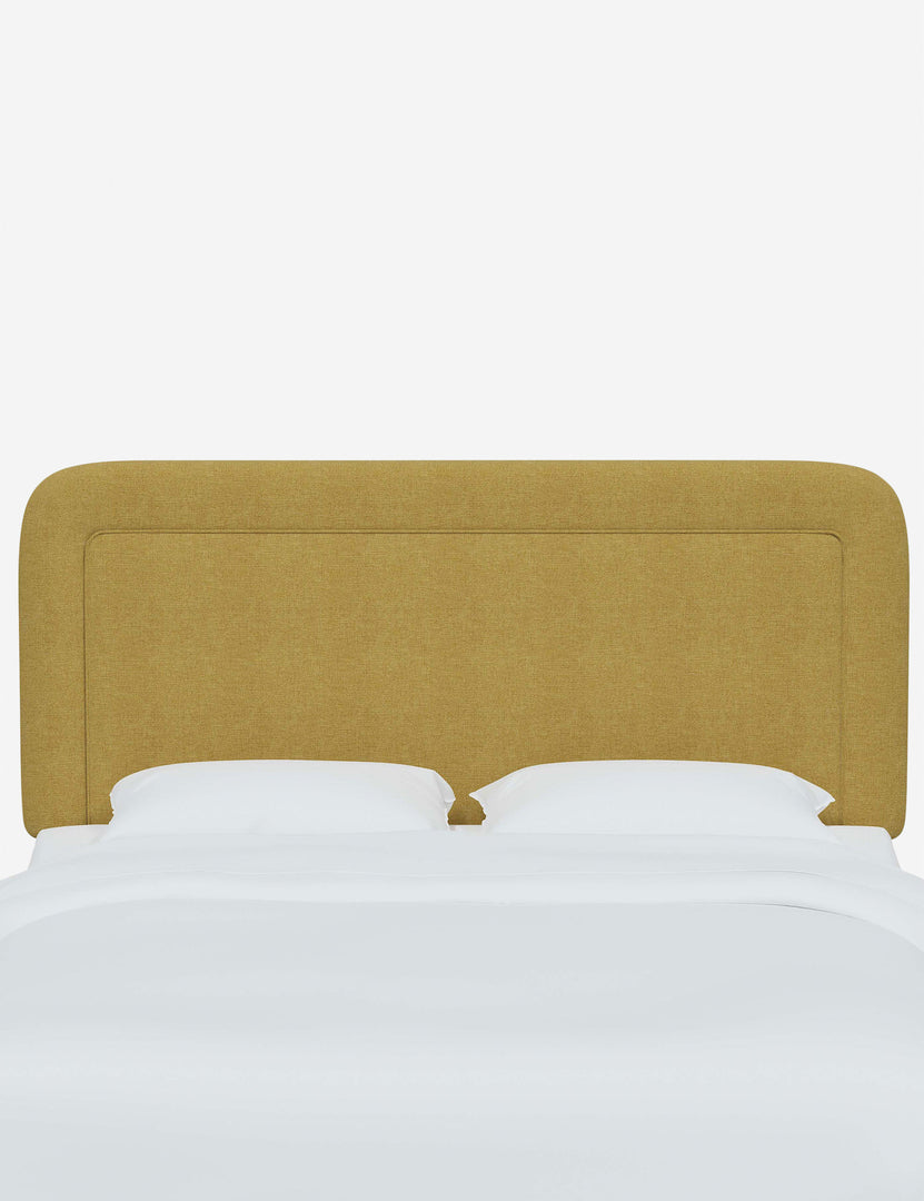 #color::golden-linen #size::full #size::queen #size::king #size::cal-king | Gwendolyn Golden Linen headboard with soft, arched corners and an interior welt border