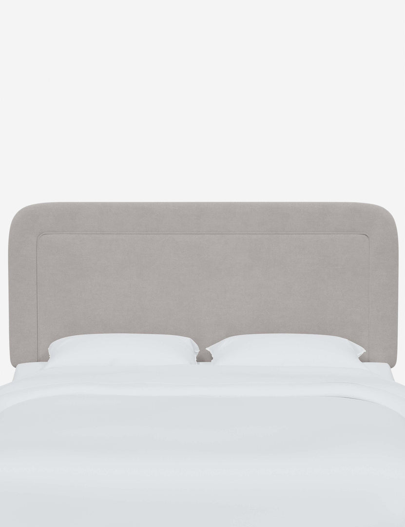 #color::mineral-velvet #size::full #size::queen #size::king #size::cal-king | Gwendolyn Mineral Gray Velvet headboard with soft, arched corners and an interior welt border