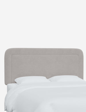 Angled view of the Gwendolyn Mineral Gray Velvet headboard