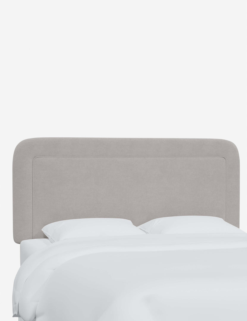 #color::mineral-velvet #size::full #size::queen #size::king #size::cal-king | Angled view of the Gwendolyn Mineral Gray Velvet headboard