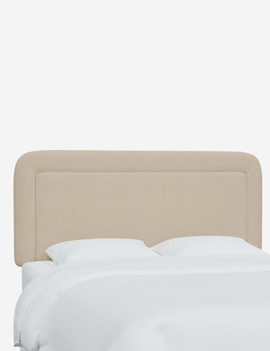 Angled view of the Gwendolyn natural linen headboard