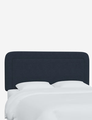 Angled view of the Gwendolyn Navy Linen headboard