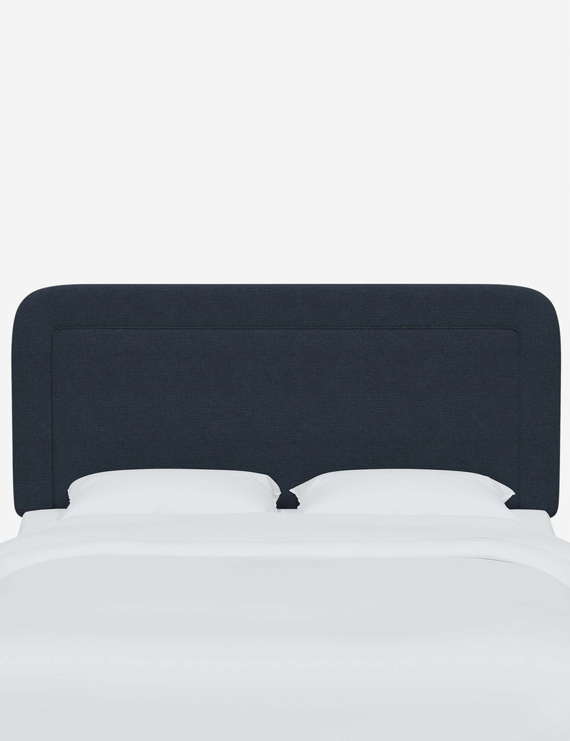 #color::navy-linen #size::full #size::queen #size::king #size::cal-king | Gwendolyn Navy Linen headboard with soft, arched corners and an interior welt border