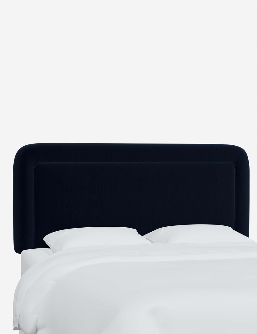 #color::navy-velvet #size::full #size::queen #size::king #size::cal-king | Angled view of the Gwendolyn Navy Velvet headboard