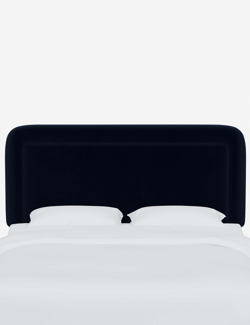 #color::navy-velvet #size::full #size::queen #size::king #size::cal-king | Gwendolyn Navy Velvet headboard with soft, arched corners and an interior welt border